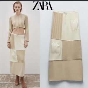 Zara A-Line Patchwork Skirt in Beige and Cream